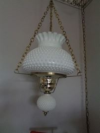 hanging milk glass lamp