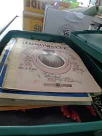 a tub of vintage sheet music