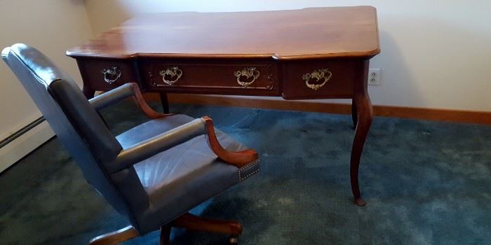 Mahogany Partners Desk in the Queen Anne Style w/ Chair