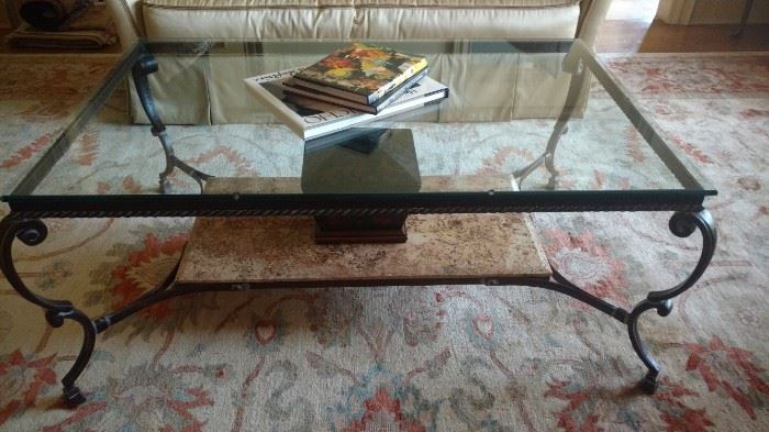 metal, stone, and glass coffee table