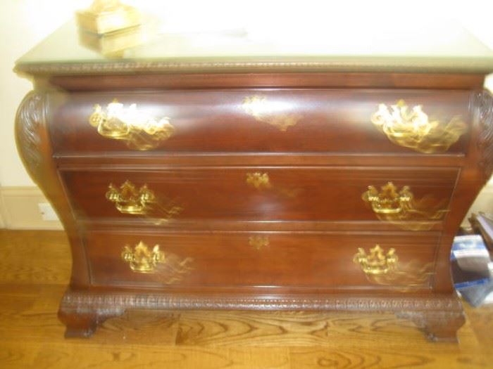 Another bad photo of a bombe chest which matches the nightstands and armoire