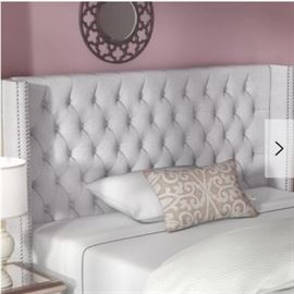 QUEEN SIZE Grey Candice Upholstered Wingback Hea ...