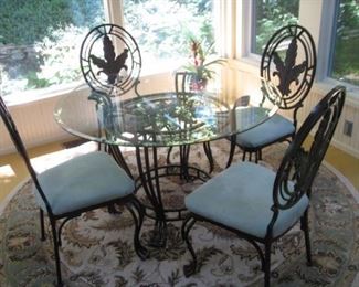 Metal and glass table and four chairs