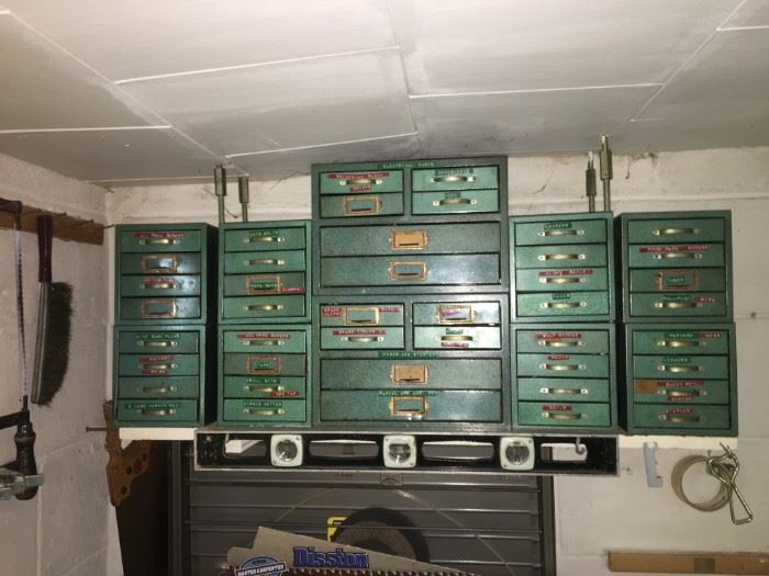 Vintage Wards Master 4 and 6 drawers Metal small parts cabinets.