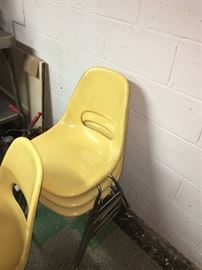 Vintage Yellow Mid Century Modern Krueger Fiberglass Shell Chairs 