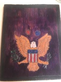 U S N hand painted plaque