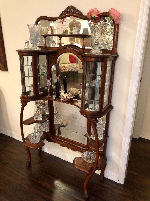A second etagere with cut glass items