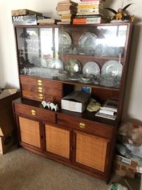 Oil Walnut Display cabinets with brass draw pulls and  leather pulls on cabinet door