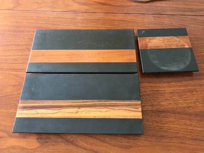 Harpswell 300 million year old balck slate and hardwood trivets
