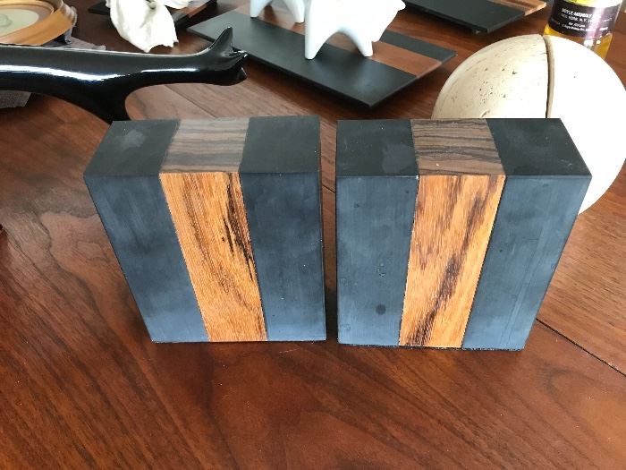 Harpswell 300 million year old black slate and hardwood bookends