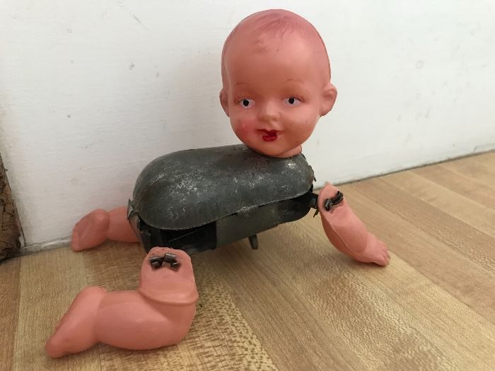 Japanese Windup crawling celluloid baby doll