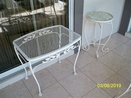 Wrought iron Rectangle End Table ( 1 of 2 ); Wrought iron Round Glass Top Plant stand