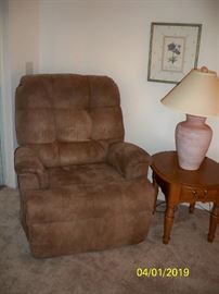 Brown Micro Suede Lift Recliner; 4th Broyhill End Table