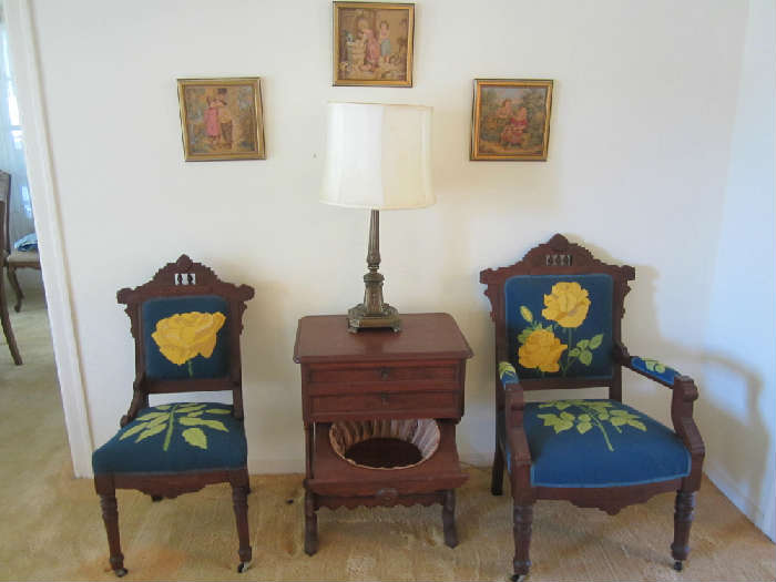 Eastlake Chairs. Eastlake version of Martha Washington Sewing Cabinet the family has pulled from the sale. Sorry