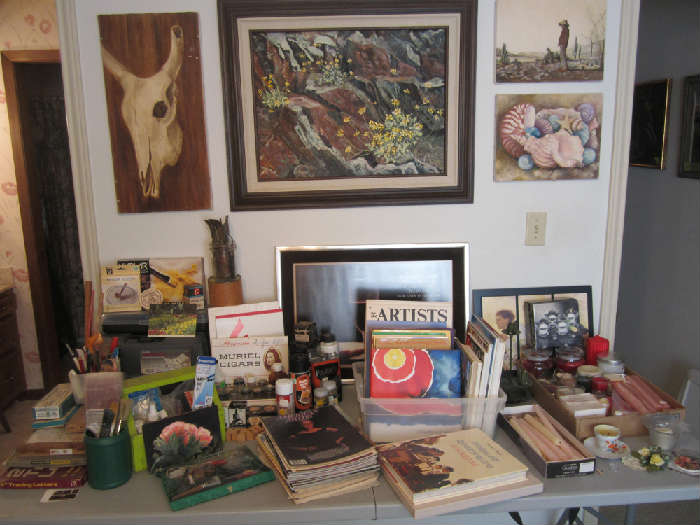 Art Work, Art Supplies, Oils, Brushes, Lots of Frames