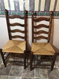 2 Ladder Back Chairs with Rush Seats