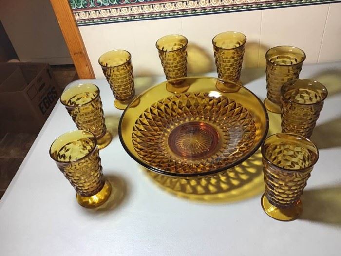 Amber Ice Tea Glasses and Fruit Bowl
