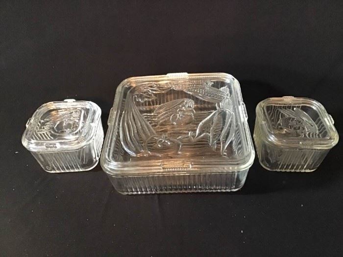 Crystal Vegetable Square Bowls with Lids