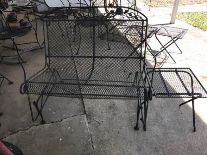 Wrought Iron Glider and Side Table
