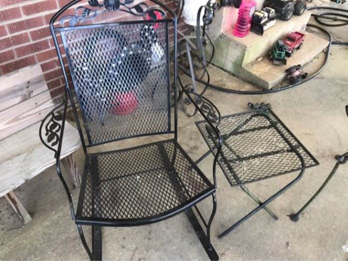 Wrought Iron Rocker and Side Table