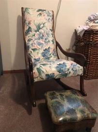 Vintage Wood Rocker and Footstool