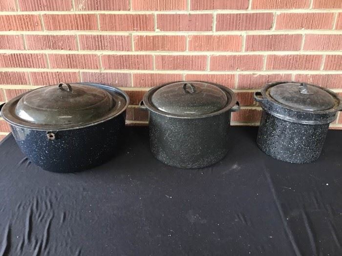 Black Speckled Enamel Pots