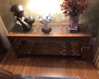 1950's Lattice top console table.  Has matching end tables