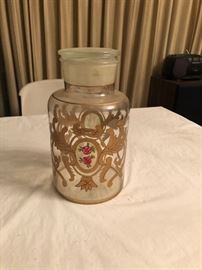 Large hand painted glass canister