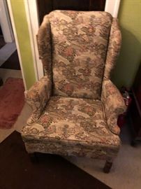 Toile tapestry wing back chair