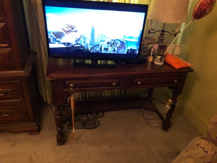 Vintage library desk and lcd flat screen television
