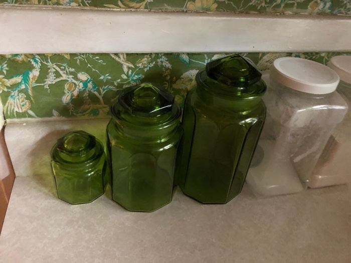 vintage green glass cannisters