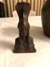 Bronze Artdeco bust with peacock headdress