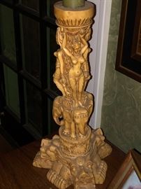 Large Heavy Carved Resin Candlestick