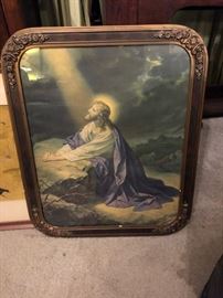 1930's Christ lithograph with gesso frame