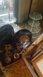 Silver Plate, Crystal tiered stands, many entertaining accouterments.  