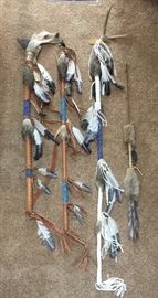 Native art medicine sticks and war club