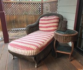 Wicker chaise and side table