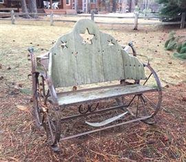 Wagon wheel outdoor bench
