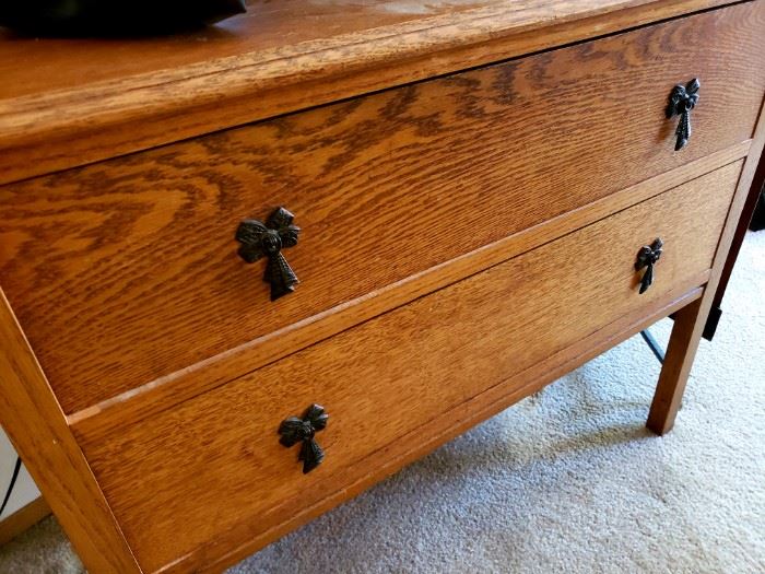 2-drawer vintage oak mirrored chest