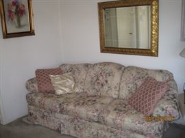 Contemporary Sofa in Pastel Floral, Gilt Framed mirror, Original Floral Painting