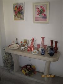 Polish Porcelain, Pottery, Glass and Collectible Items, White Washed Oak Sofa Table, Original Paintings, Chinese Floor Vase