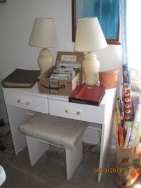 Vanity with Bench, Table lamps, Box of Post Cards, Collectible Photo Albums And MORE!!!