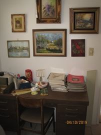 Office Desk, Mid Century Style Chair, Original Paintings, Art Magazines, Arizona Highways Magazines