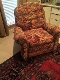 Tapestry Recliner and corner of the Hamadan rug