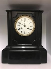 19C Samual Marti French Black Marble Mantle Clock