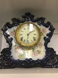 Ansonia No. 422 Cobalt Blue and Gilt Porcelain Mantle Clock