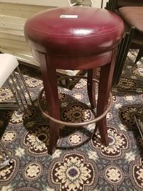 Wood and Red Leather Bar Stool