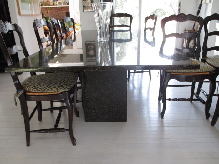 Marble Top & Base Dining Room Suite 10 Chairs With Cane Seating