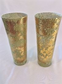 Pair of Gold Painted Vases, 11 1/2" H.