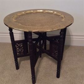 Brass Table with Folding Legs, 23 1/2" diameter.